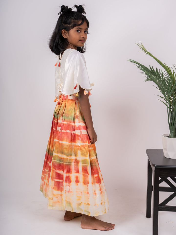 The Nesavu Lehenga & Ghagra Tie & Die Lehenga With White Embroidery Crop Top psr silks Nesavu