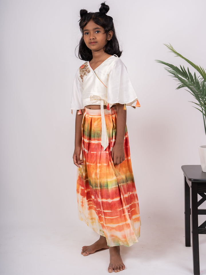 The Nesavu Lehenga & Ghagra Tie & Die Lehenga With White Embroidery Crop Top psr silks Nesavu