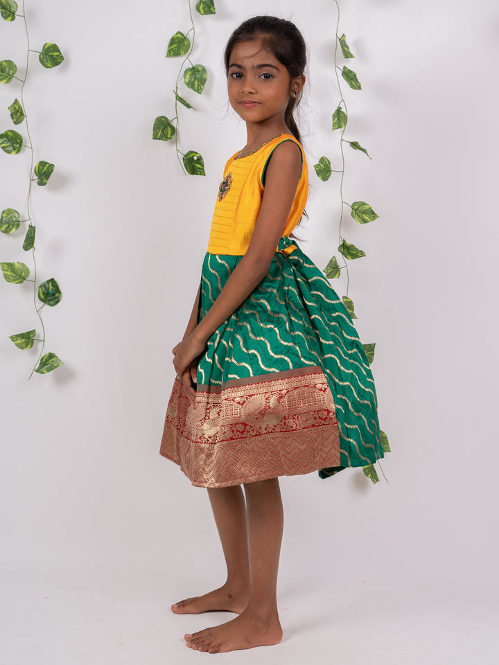 The Nesavu Silk Frocks Traditional Art Silk Frock For Baby Girls With Embroidered Yoke & Korvai Border psr silks Nesavu