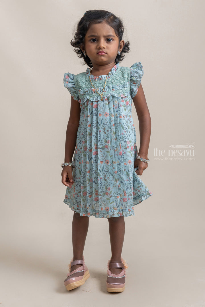 The Nesavu Baby Frock / Jhabla Trendy Sea Green Floral Printed Sleeveless Casual Cotton Frocks For Girls psr silks Nesavu 14 (6M) / Green BFJ365A