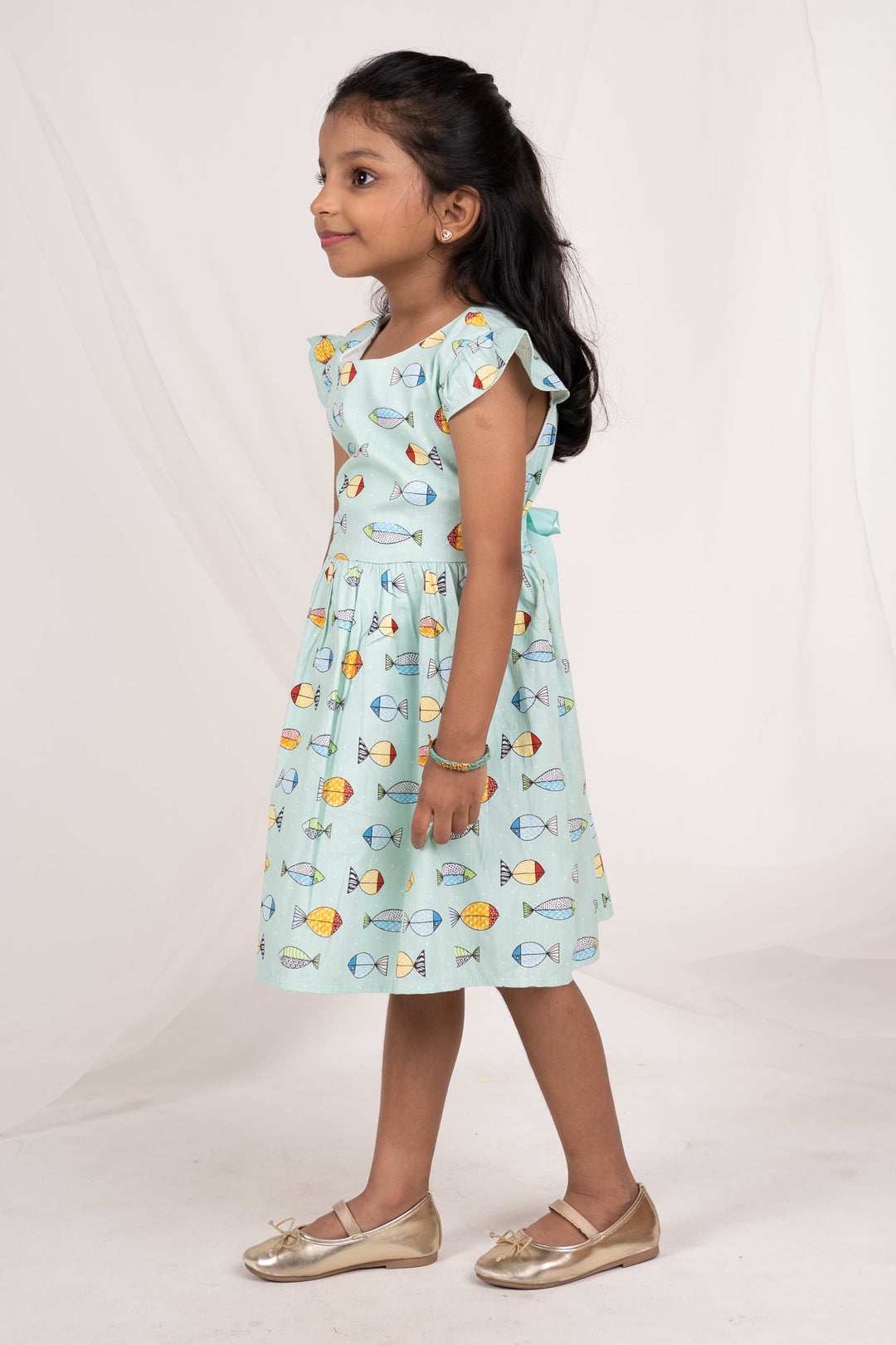 The Nesavu Frocks & Dresses Turquoise Blue Printed Soft Cotton Play Wear For Baby Girls psr silks Nesavu