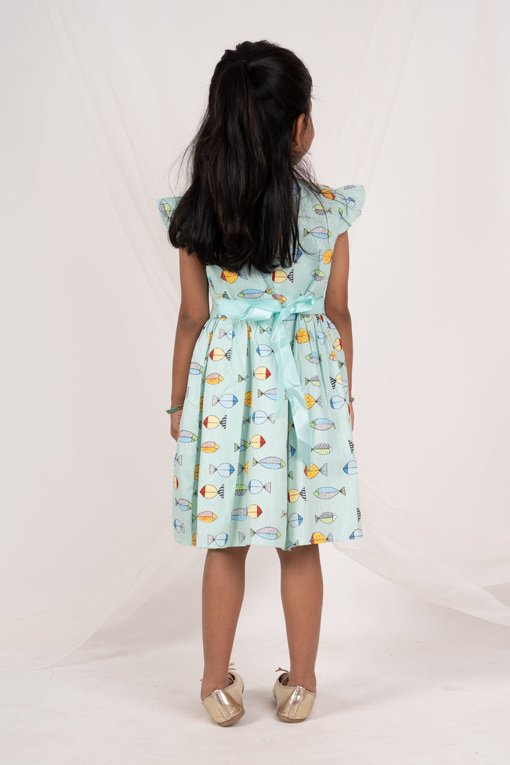 The Nesavu Frocks & Dresses Turquoise Blue Printed Soft Cotton Play Wear For Baby Girls psr silks Nesavu