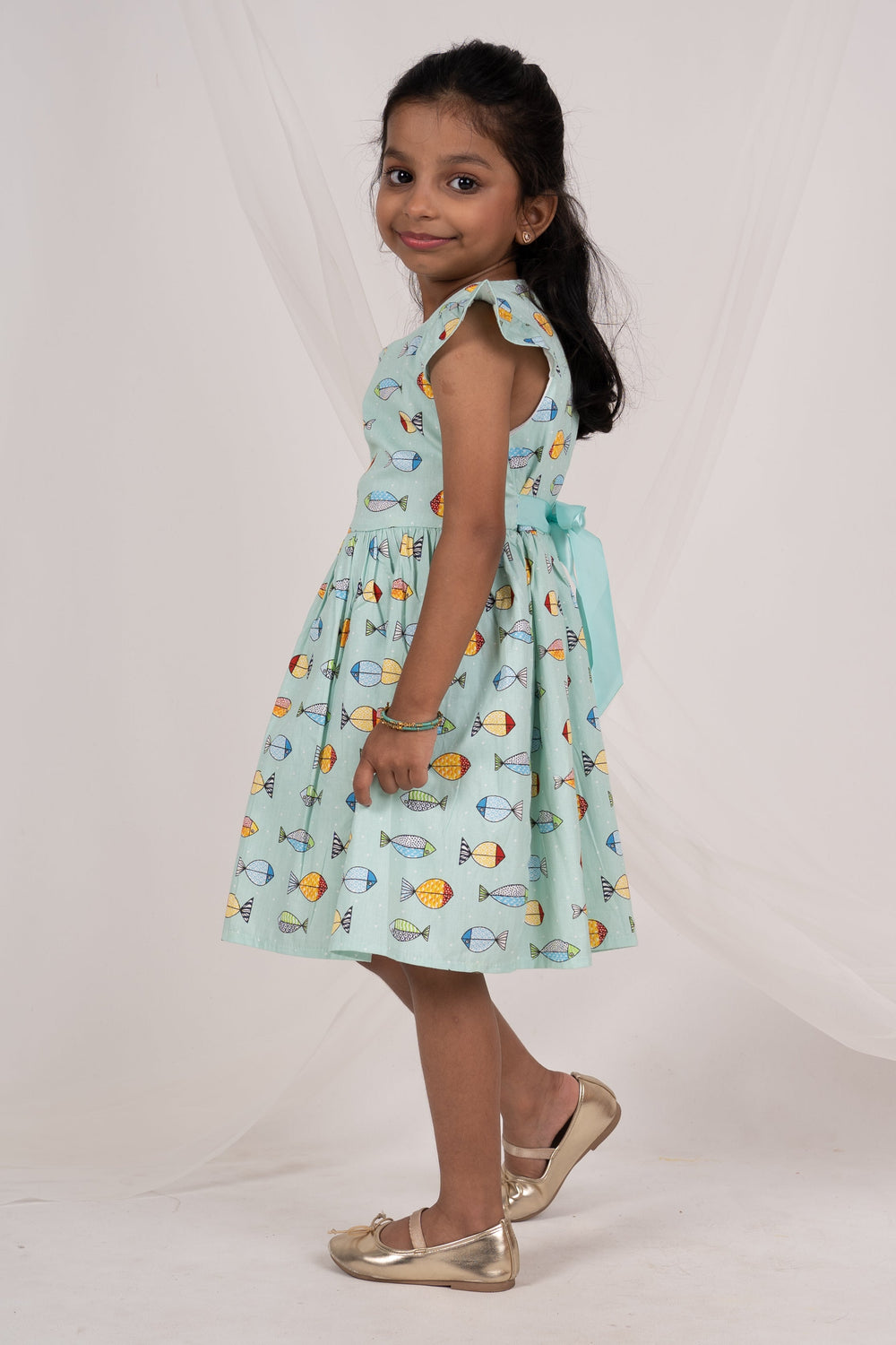 The Nesavu Frocks & Dresses Turquoise Blue Printed Soft Cotton Play Wear For Baby Girls psr silks Nesavu