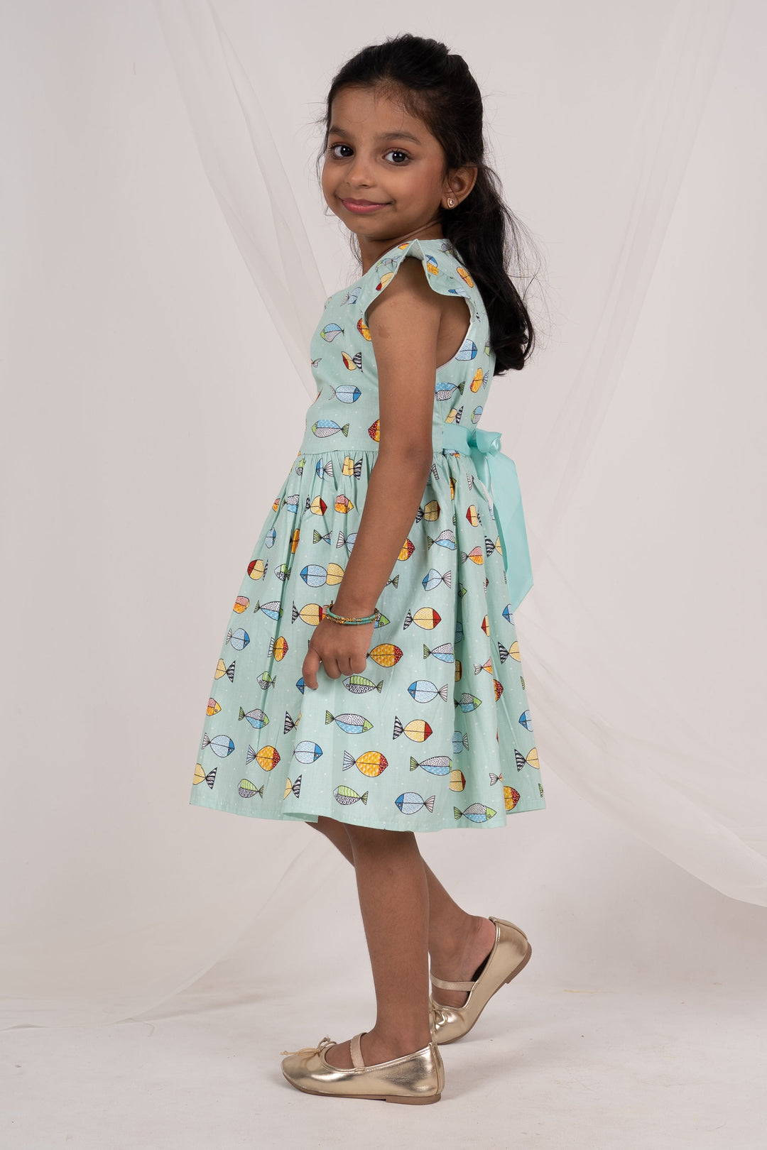 The Nesavu Frocks & Dresses Turquoise Blue Printed Soft Cotton Play Wear For Baby Girls psr silks Nesavu
