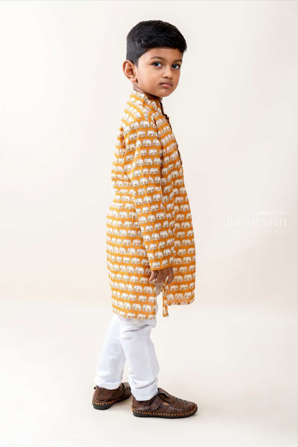 The Nesavu Ethnic Sets Tusker Buddy - Dark Mustard Yellow Shirt And Pure Cotton Pants psr silks Nesavu