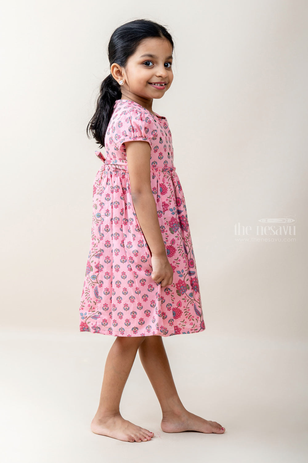 The Nesavu Frocks & Dresses Unique Lavender Printed Cotton Gown For Baby Girls With Puff Sleeve psr silks Nesavu
