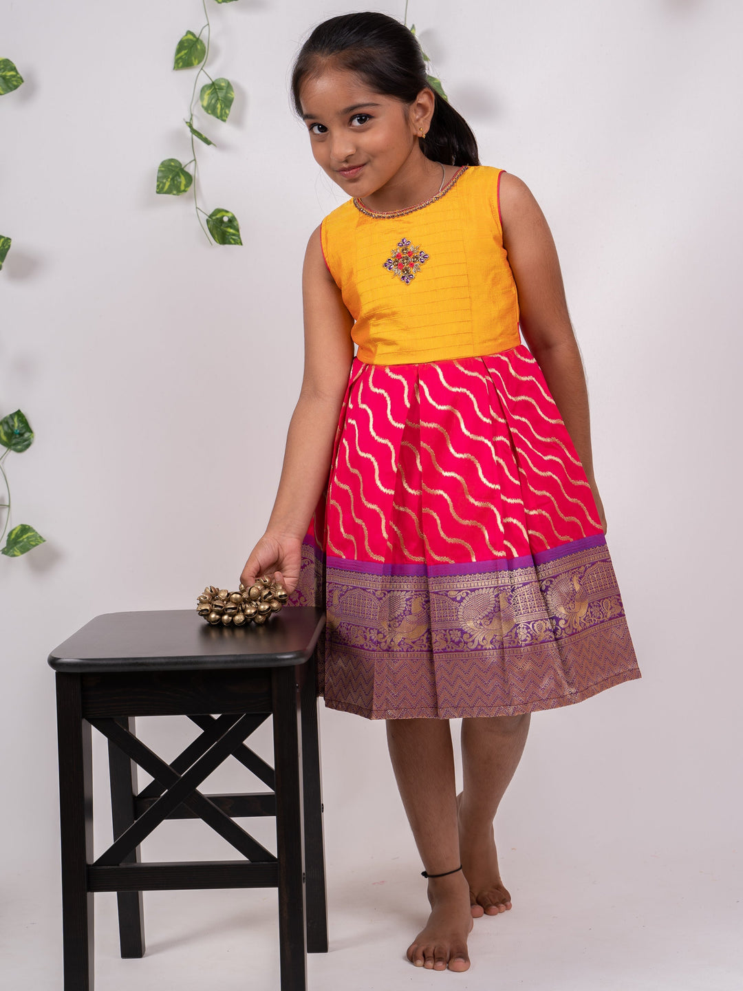 The Nesavu Silk Frocks Violet Antique Annam Zari Banarasi Silk Frock For Baby Girls psr silks Nesavu 12 (3M) / Red SF028