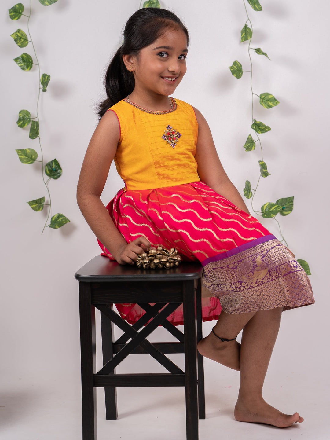The Nesavu Silk Frocks Violet Antique Annam Zari Banarasi Silk Frock For Baby Girls psr silks Nesavu