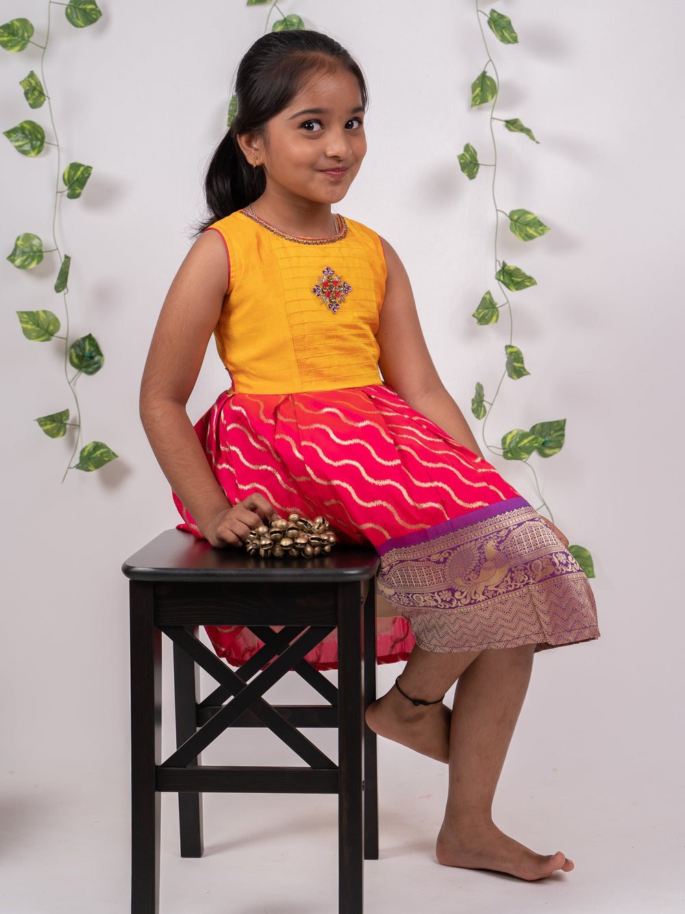 The Nesavu Silk Frocks Violet Antique Annam Zari Banarasi Silk Frock For Baby Girls psr silks Nesavu