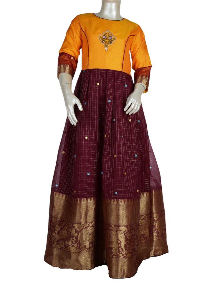 The Nesavu Kids Anarkali Violet Long Silver Border Embroidery Anarkali Kurta For Girls psr silks Nesavu 32 (9Y-10Y) / Purple GA073