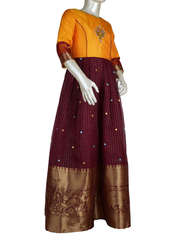 The Nesavu Kids Anarkali Violet Long Silver Border Embroidery Anarkali Kurta For Girls psr silks Nesavu