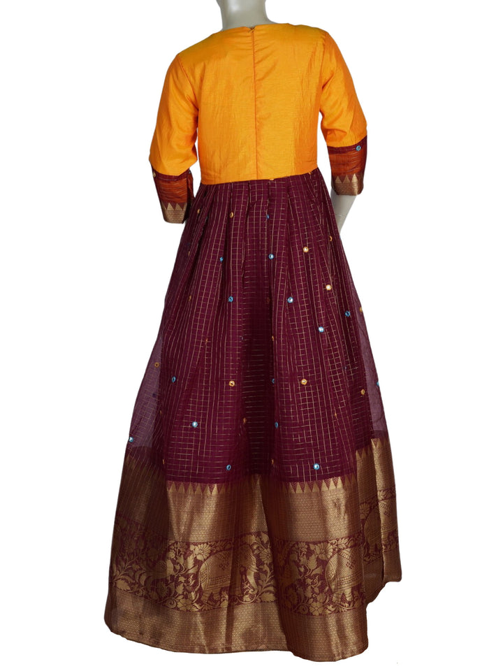 The Nesavu Kids Anarkali Violet Long Silver Border Embroidery Anarkali Kurta For Girls psr silks Nesavu