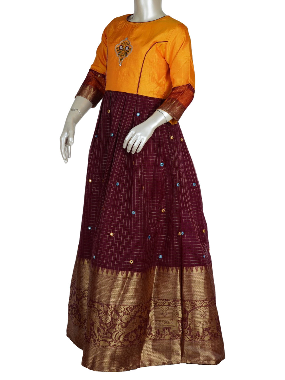 The Nesavu Kids Anarkali Violet Long Silver Border Embroidery Anarkali Kurta For Girls psr silks Nesavu