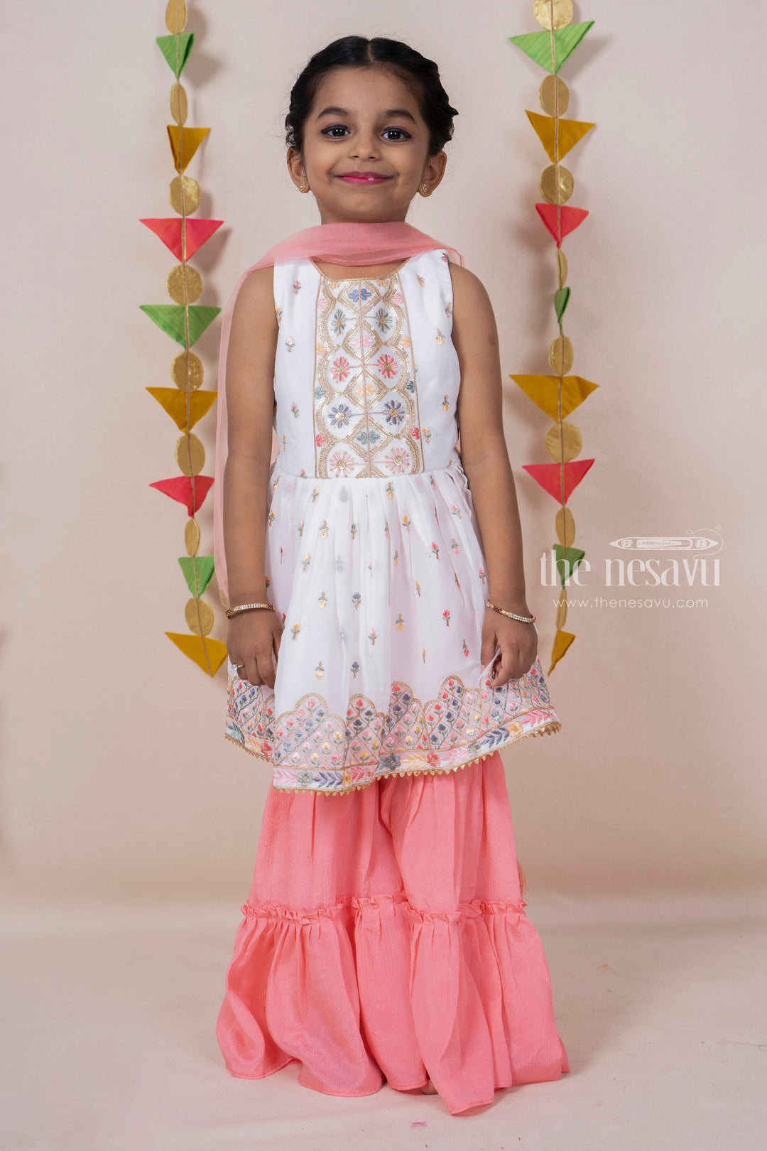 White Designer Top with Pink Palazzo Pant for girls – The Nesavu