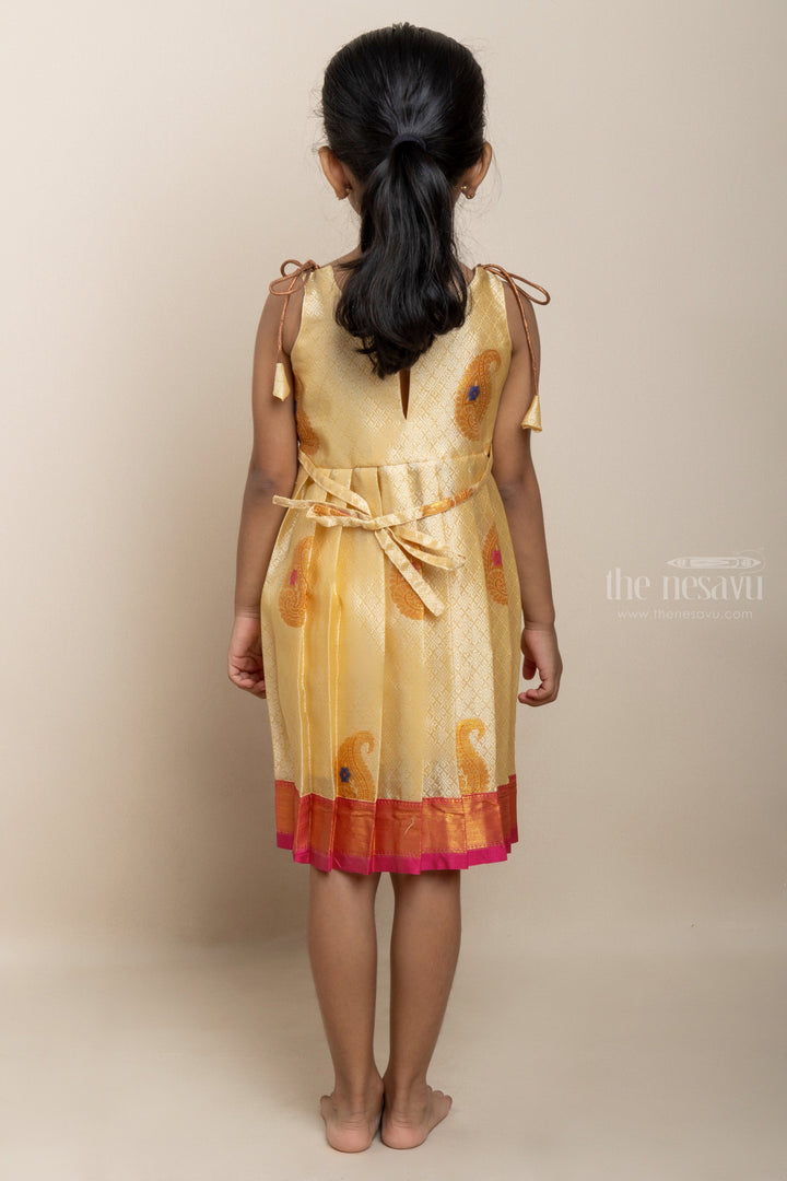 The Nesavu Tie-up Frock White With Pink Korva Border Tie-Up Silk Gown For New Born Baby Girls psr silks Nesavu