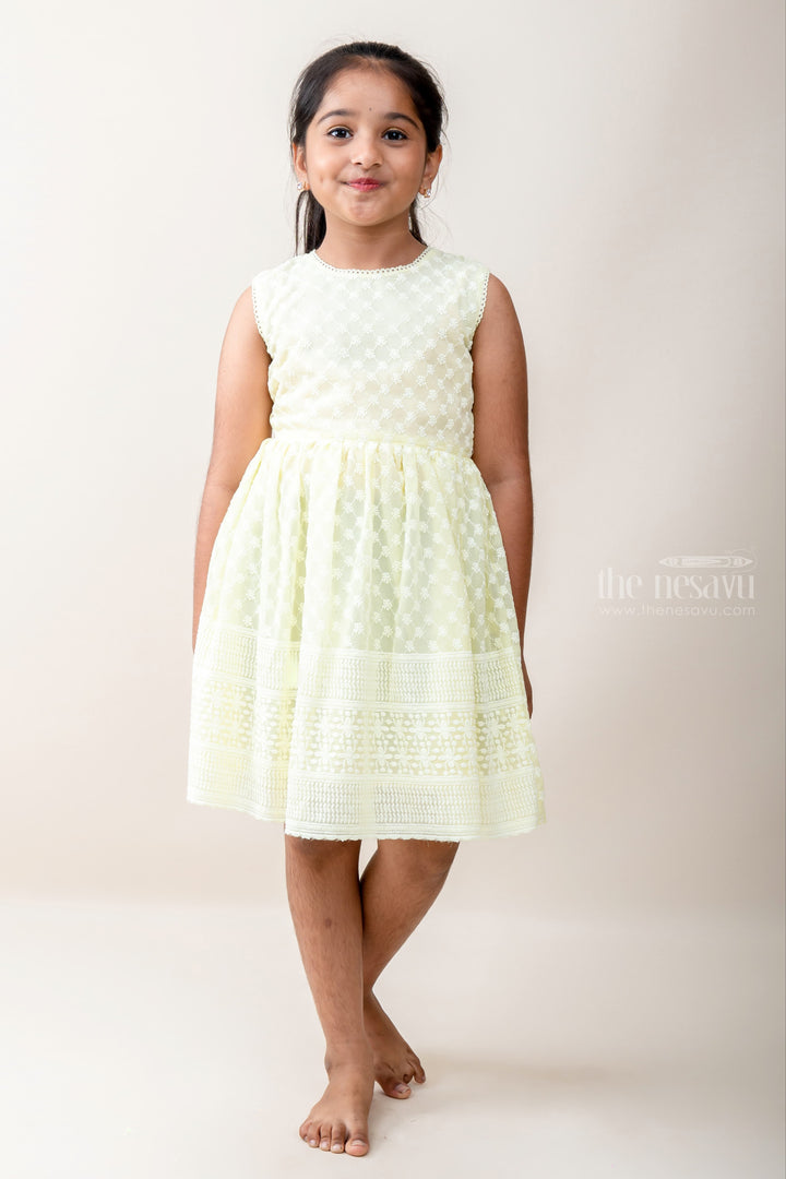 The Nesavu Frocks & Dresses Yellow Casual Threaded Cotton Frock For Baby Girl psr silks Nesavu 18 (2Y) / yellow GFC953C