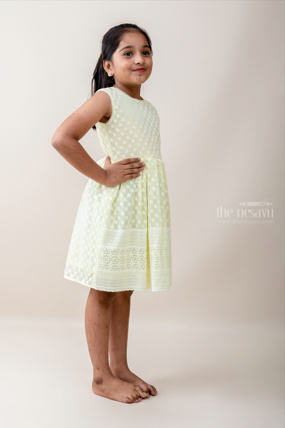 The Nesavu Frocks & Dresses Yellow Casual Threaded Cotton Frock For Baby Girl psr silks Nesavu