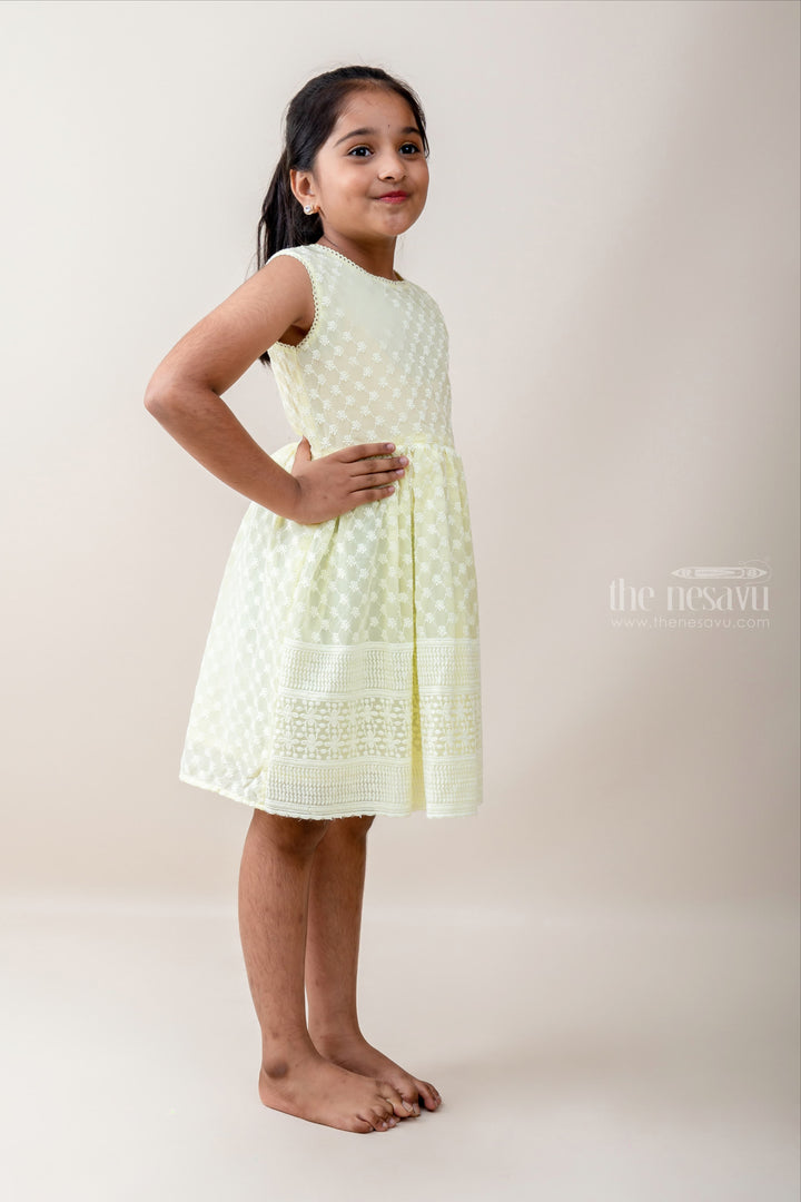 The Nesavu Frocks & Dresses Yellow Casual Threaded Cotton Frock For Baby Girl psr silks Nesavu