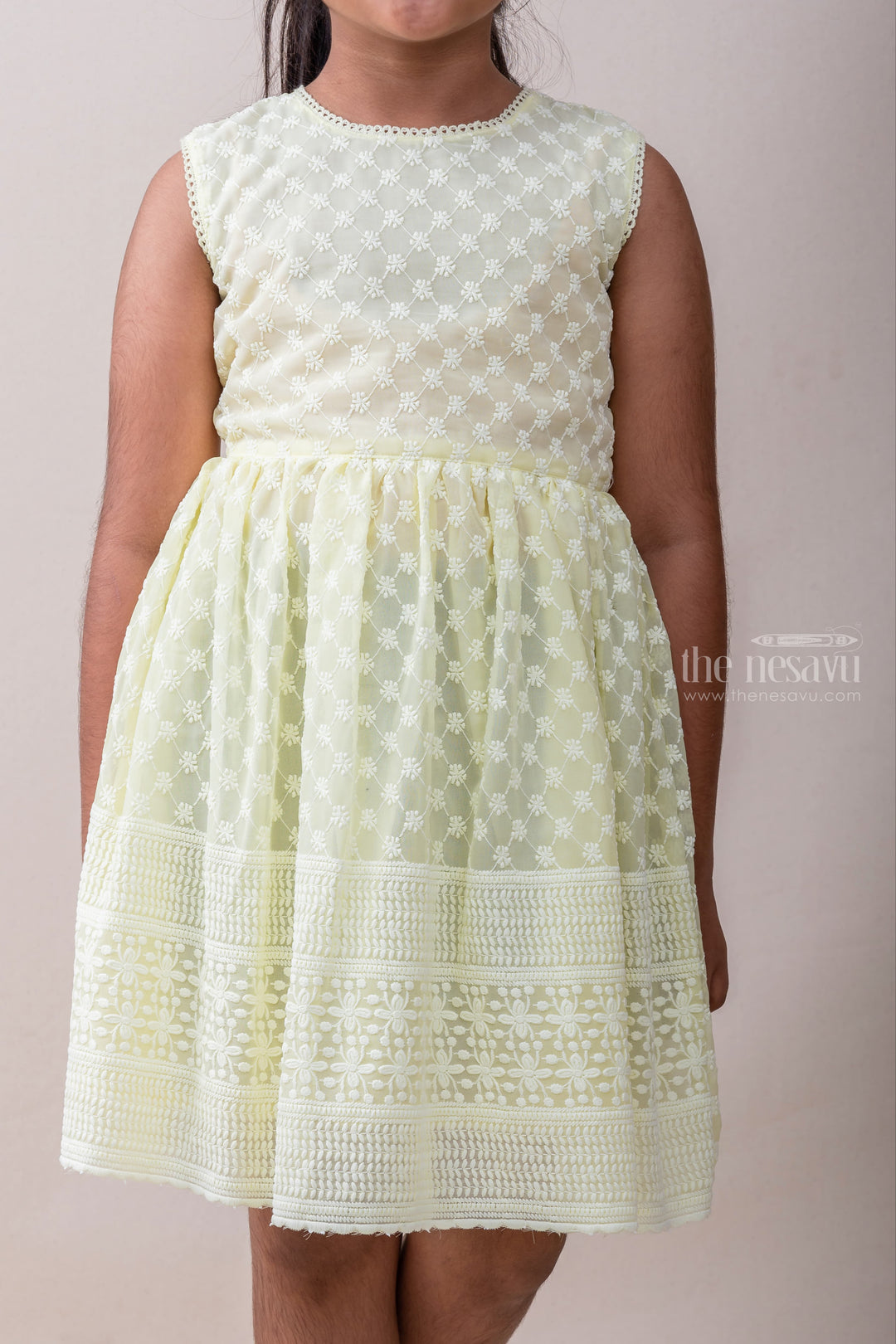 The Nesavu Frocks & Dresses Yellow Casual Threaded Cotton Frock For Baby Girl psr silks Nesavu