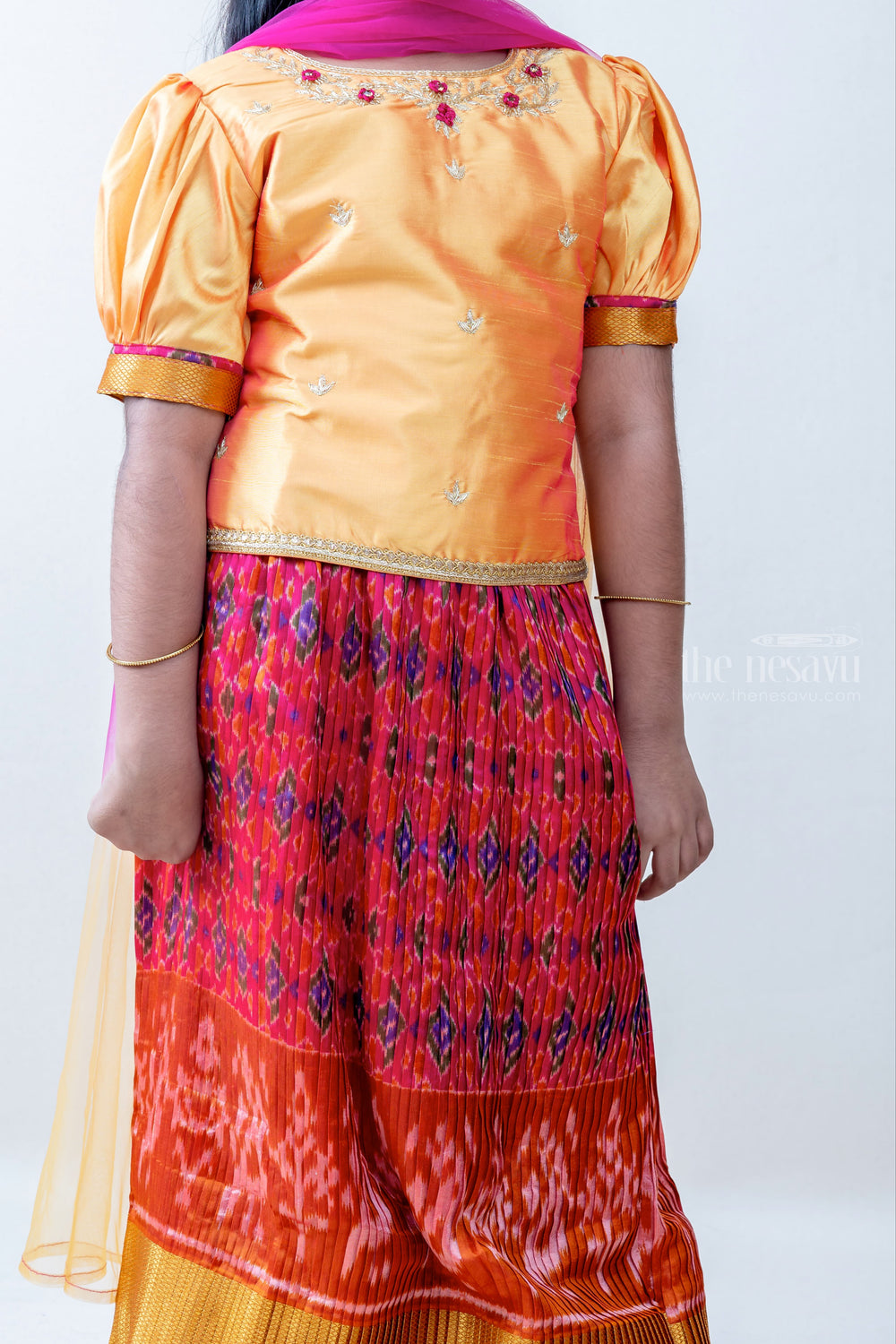 The Nesavu Lehenga & Ghagra Yellow Crop with Crushed Designer Skirt lehenga Choli psr silks Nesavu
