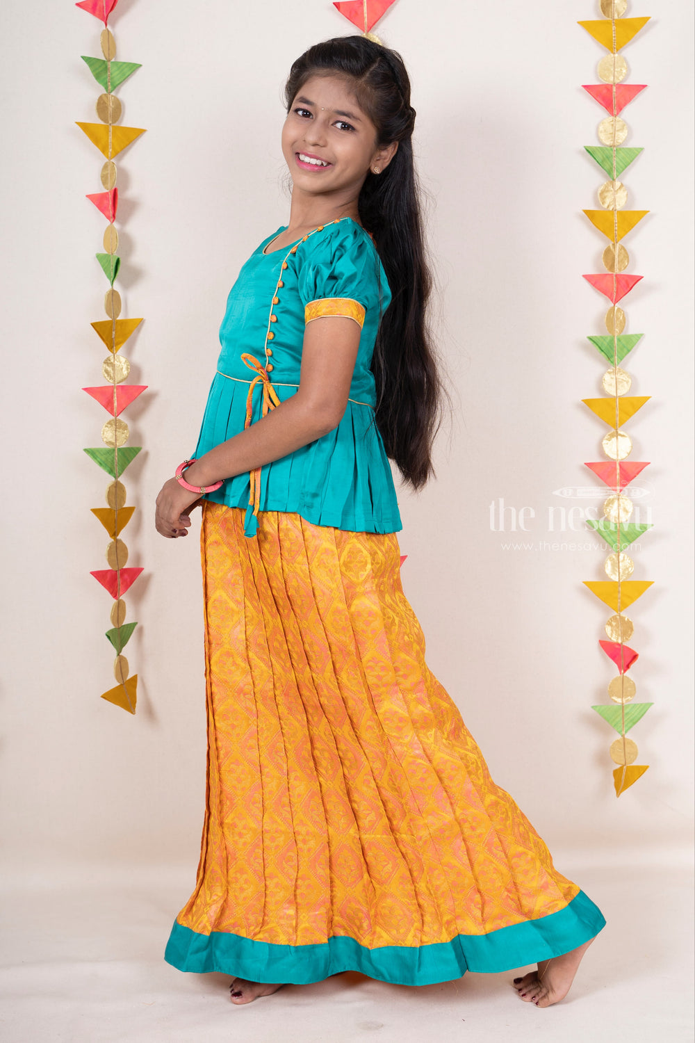 The Nesavu Pattu Pavadai Yellow Designer Jacquard SIlk Pattu Langa Voni For Baby Girls psr silks Nesavu