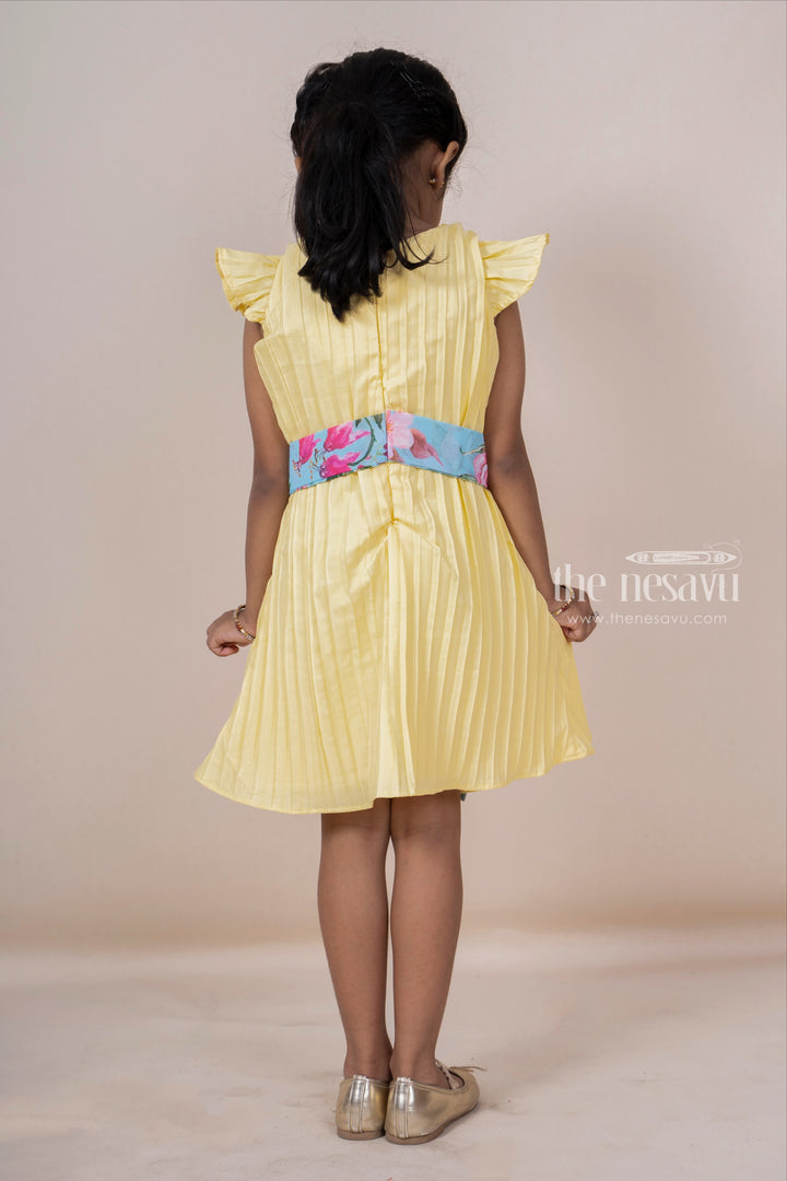 The Nesavu Frocks & Dresses Yellow Pleated Semi Crepe Cotton Gown For Baby Girls psr silks Nesavu