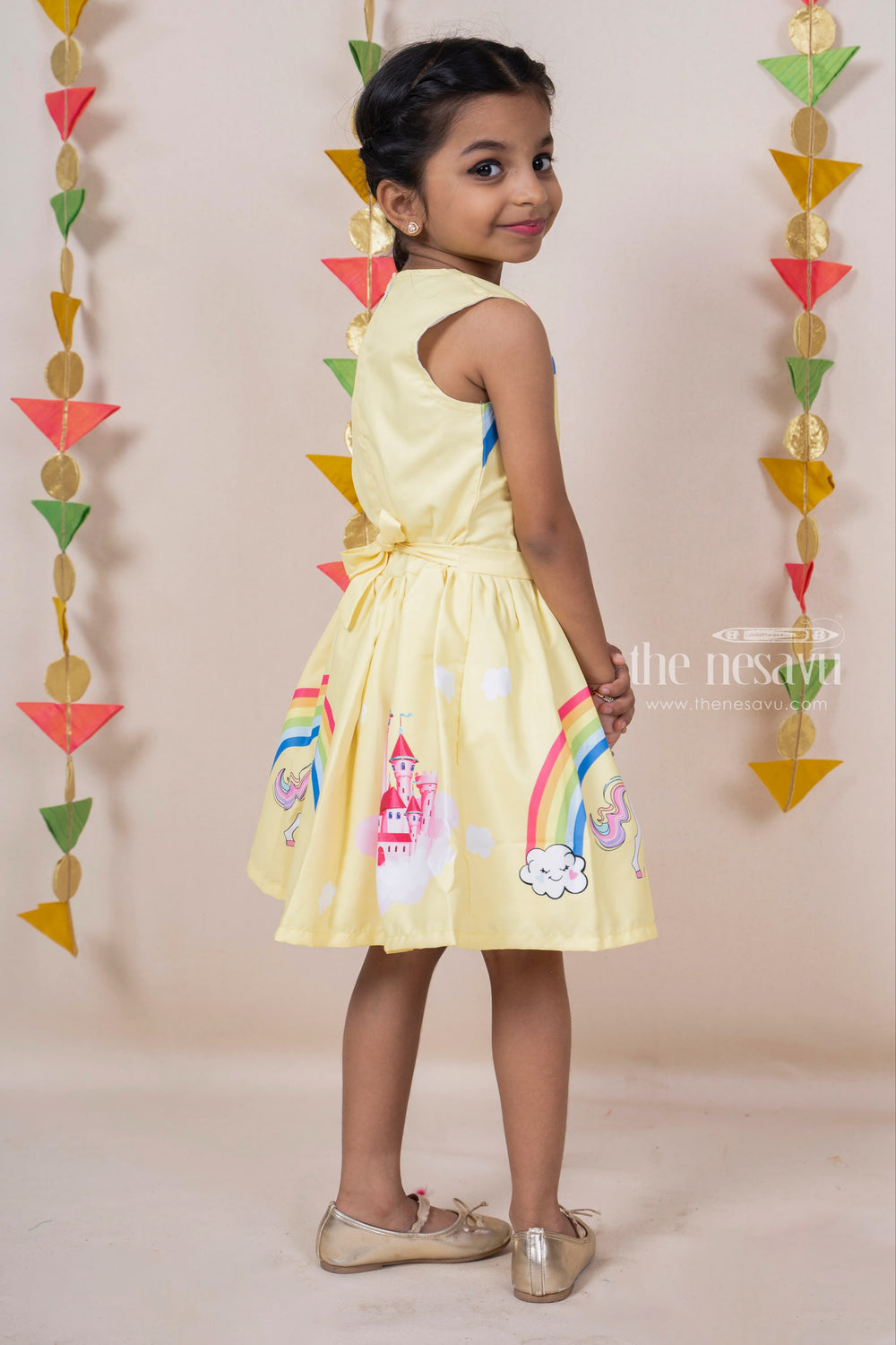 The Nesavu Baby Frock / Jhabla Yellow Soft Cotton Unicorn Print Sleeveless Frock For New Born Baby Girls psr silks Nesavu