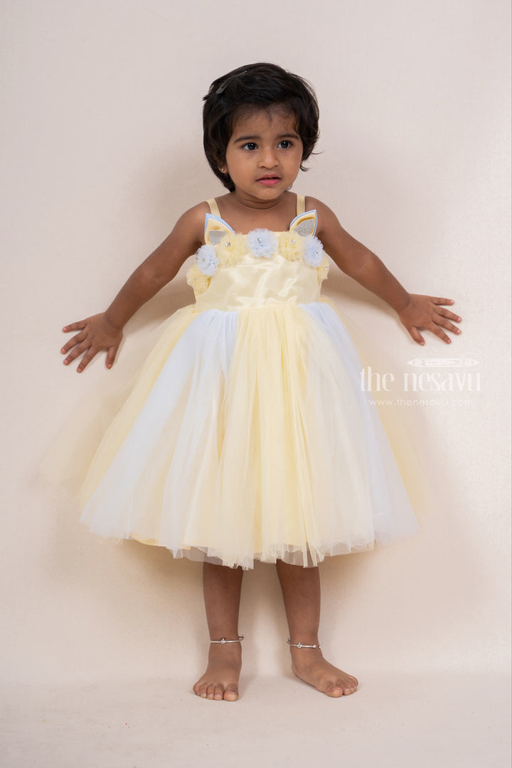 The Nesavu Party Frock Yellow With White Stylish Soft Net Party Gown For Baby Girls psr silks Nesavu