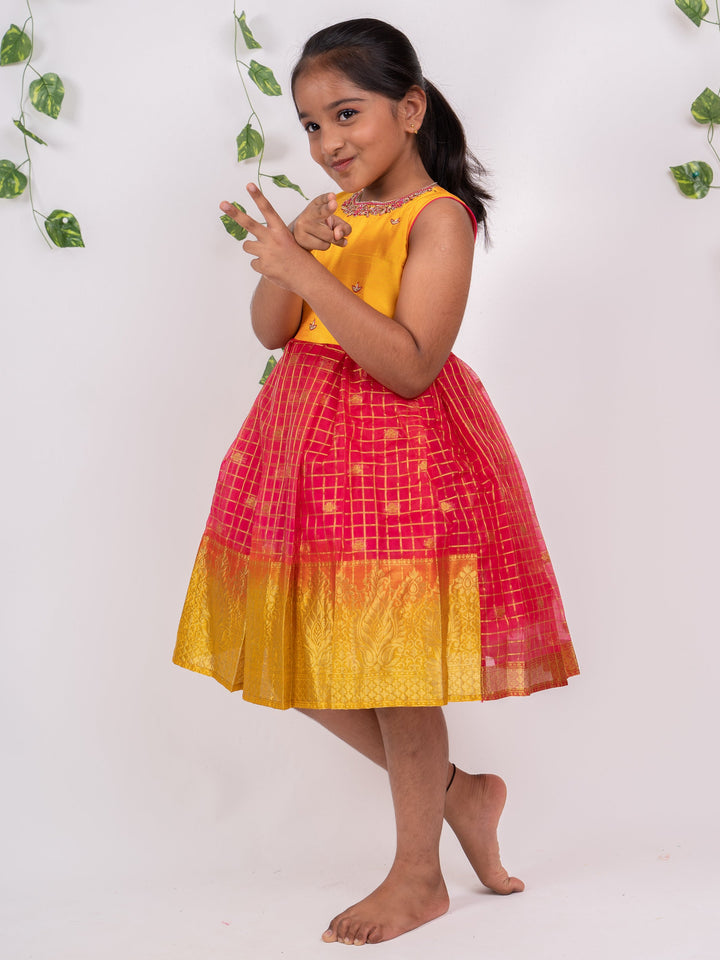 The Nesavu Silk Frocks Zari Checked Organza Silk Frock With Hand Work psr silks Nesavu