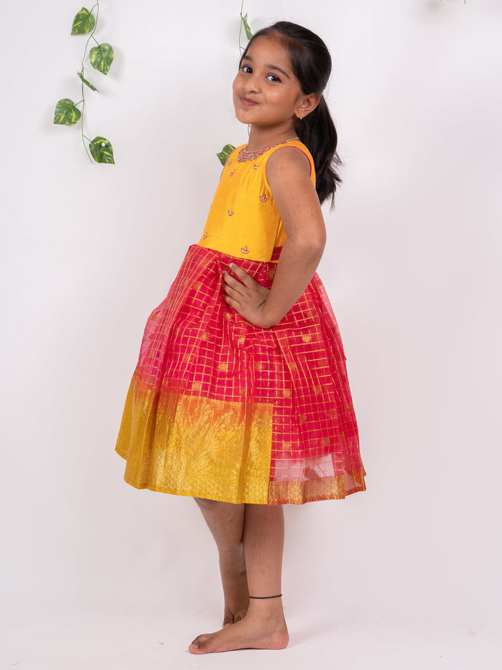The Nesavu Silk Frocks Zari Checked Organza Silk Frock With Hand Work psr silks Nesavu