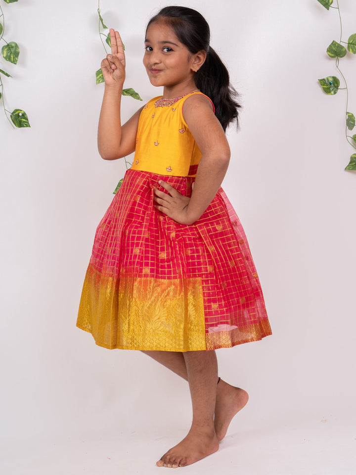 The Nesavu Silk Frocks Zari Checked Organza Silk Frock With Hand Work psr silks Nesavu